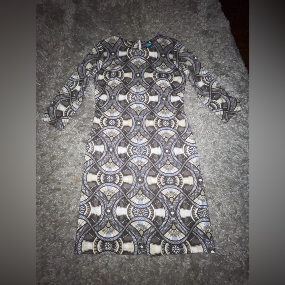 J. McLaughlin Devon 3/4 Sleeve Sheath Dress Brown Geometric Print Sz M